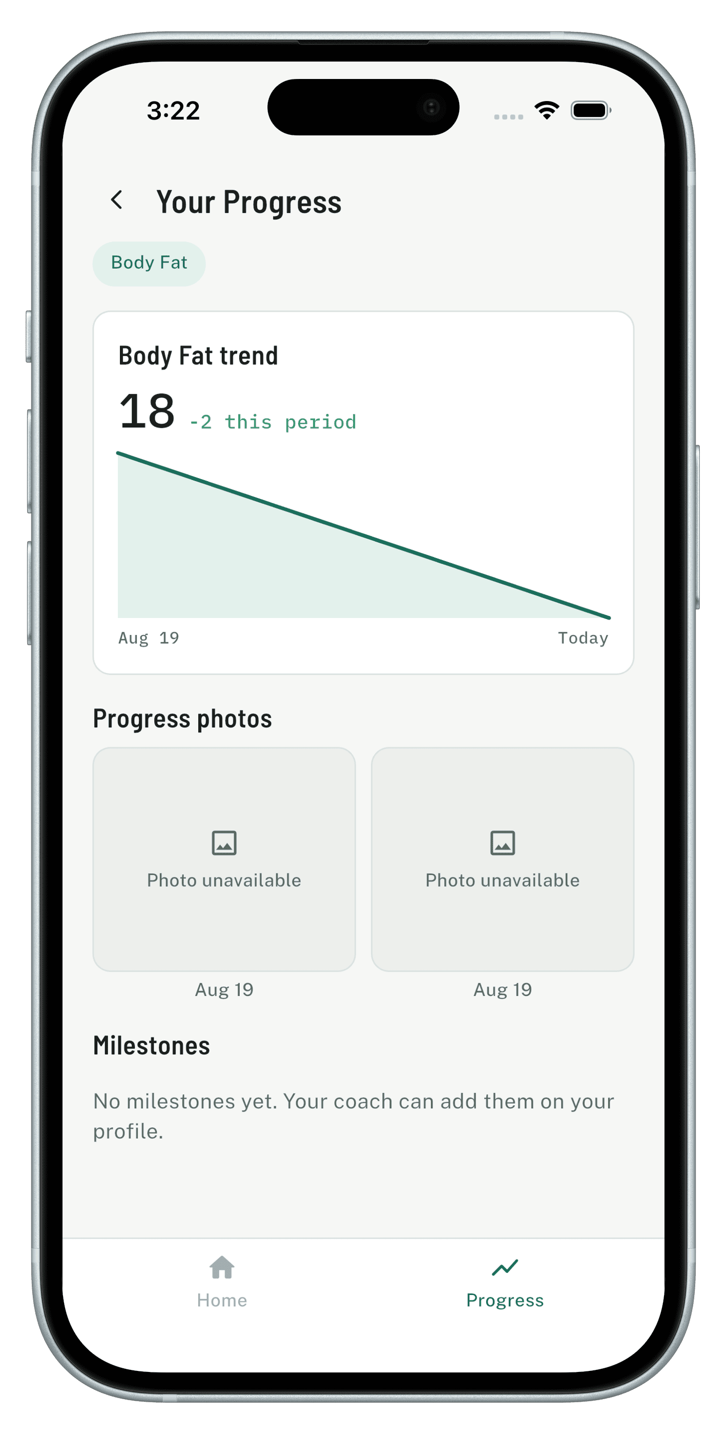 Client progress view showing trend and streak