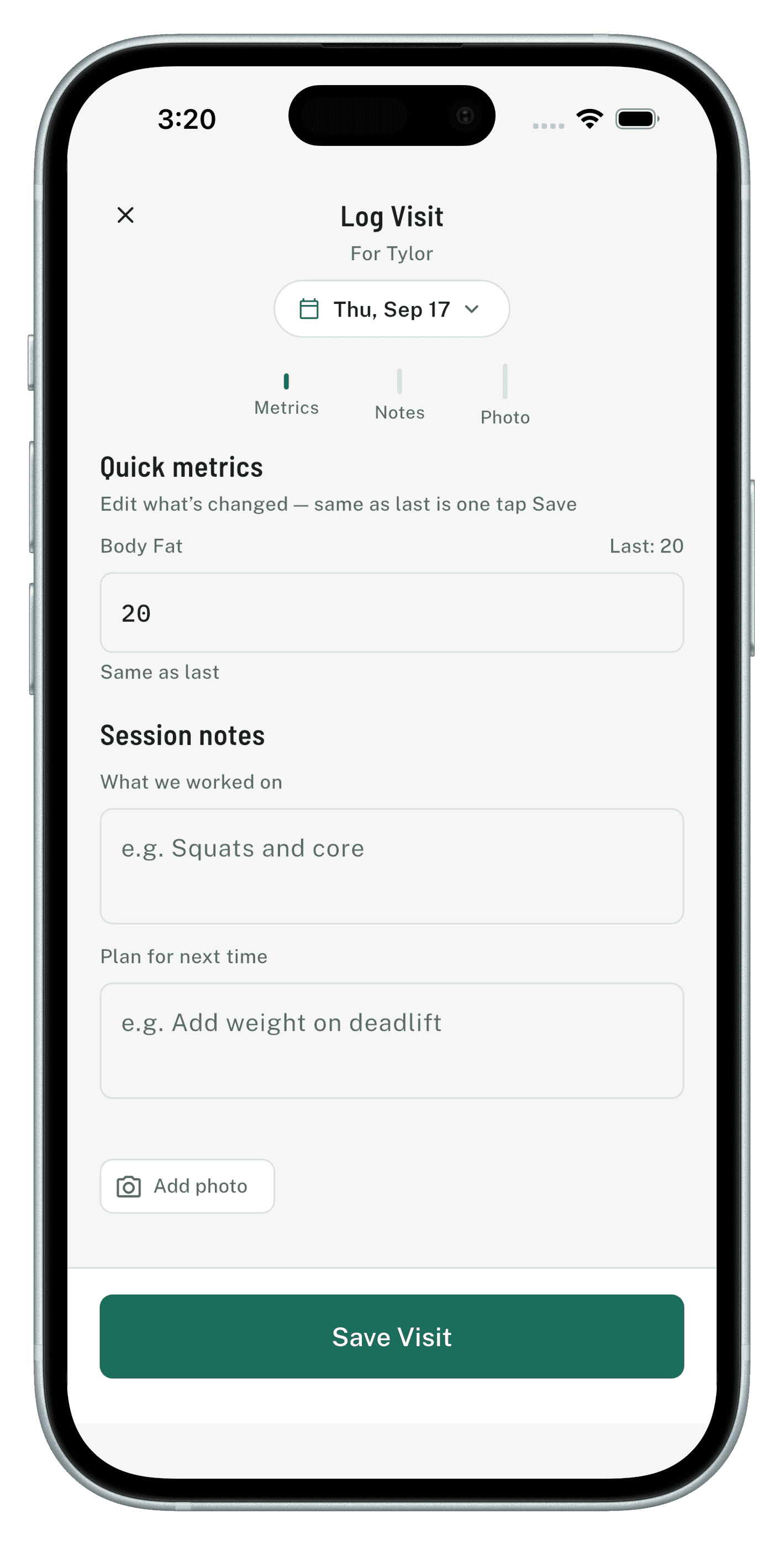 Logging a client visit in the Trebexa app